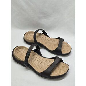 Crocs Sandals Brown/Beige Cleo Relaxed Fit Strappy Slip On Shoes Women’s Size 6